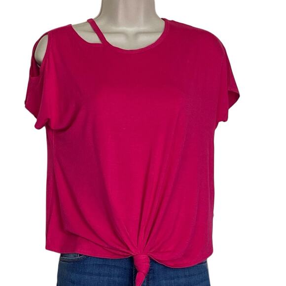 Terez GIRLS  T-Shirt  Pink Single Cold Shoulder  Detached Neckline NWT Size XL - Picture 1 of 4